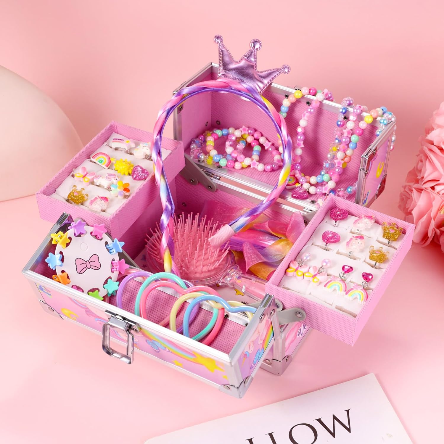 PinkSheep Unicorn Kids Jewelry for Girls: Toddler Princess Dress Up Unicorn Toy Set, Ring Necklace Bracelace Earing Clip for Little Girls, for Kids Toddler Jewelry Age 3-8