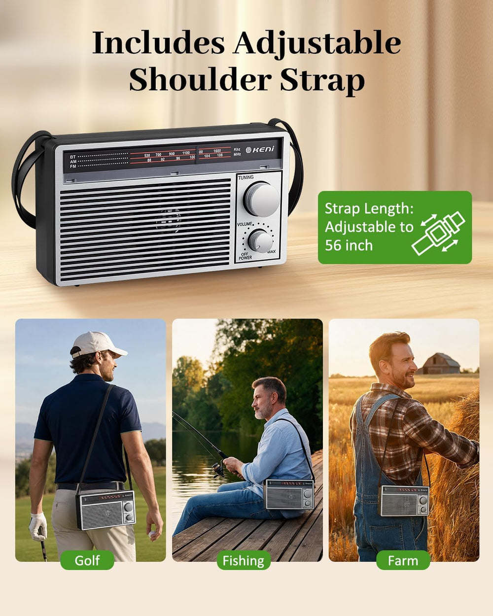G Keni Portable AM/FM Emergency Radio with Bluetooth, Battery/USB Powered