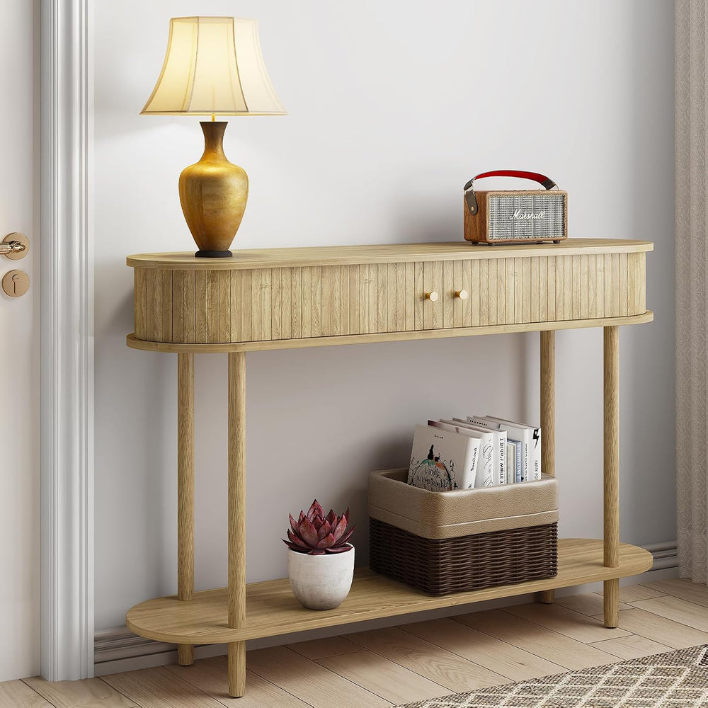 ARTPOWER Entryway Table with Storage, 47.2”, Natural Wood | Fluted Console Ta...