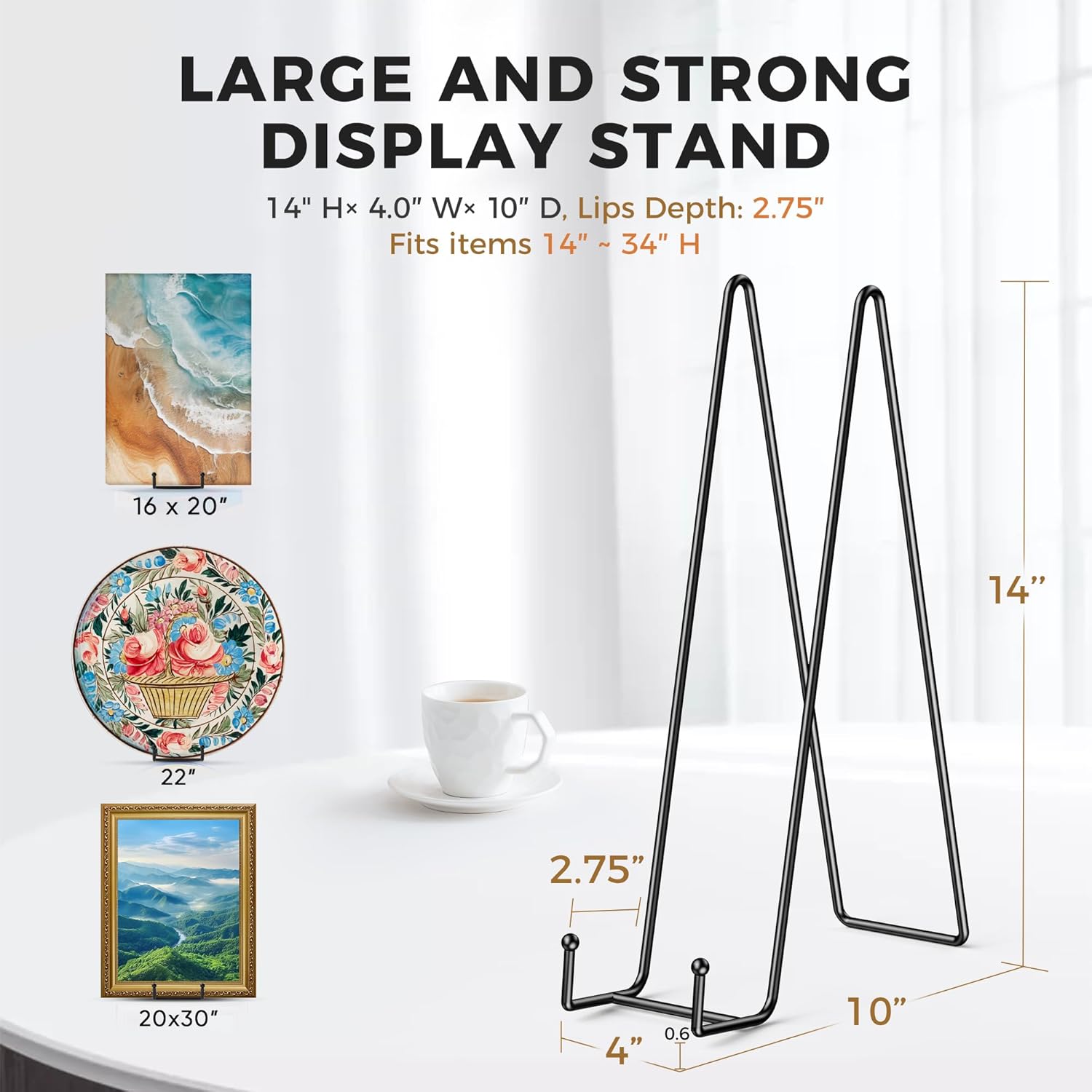 TR-LIFE 14 Inch Heavy Duty Plate Stand (4 Pack) - Metal Display Easel for Large Plates, Platters, Picture Frames, Signs, and Posters