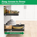 REALINN 2 Tier Pull Out Cabinet Organizer, 21 inch Depth Slide Out Shelves, Expandable 14"-22.5" Wide Heavy-Duty Cabinet Drawers for Kitchen Pots, Pans & Pantry Storage, Black