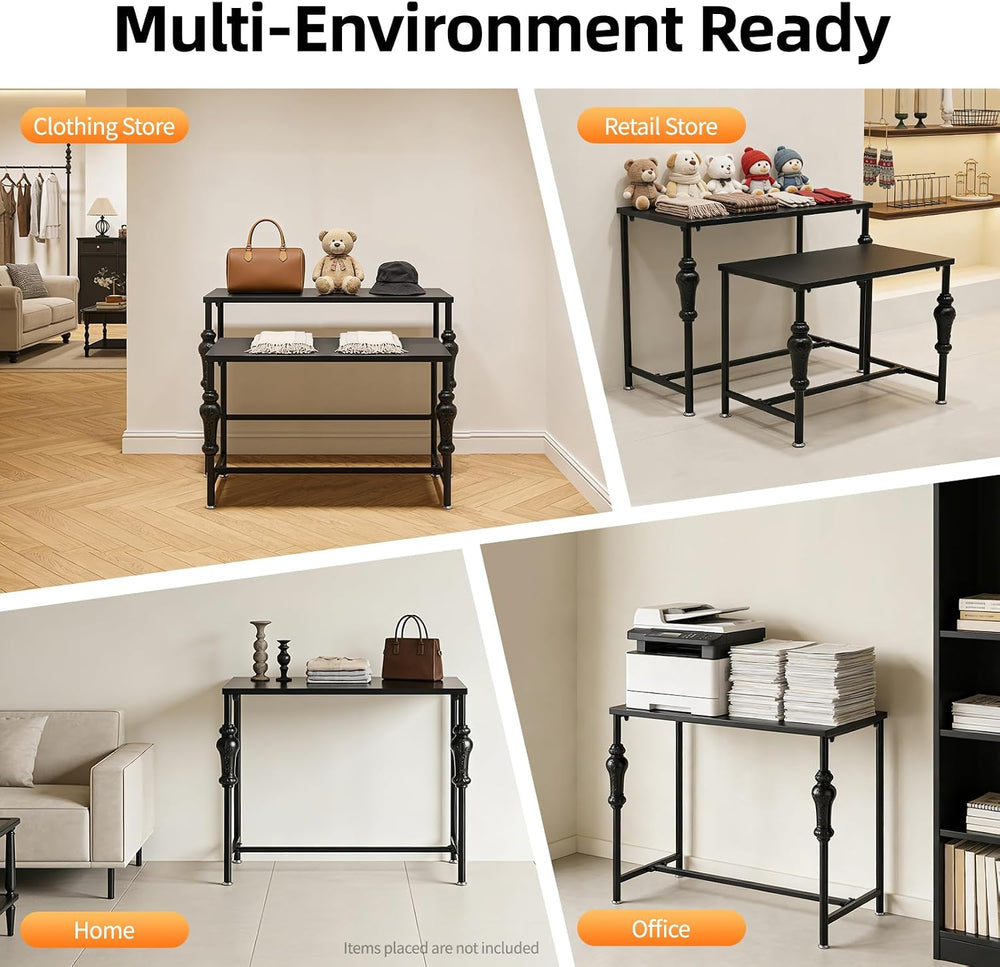 Retail Display Tables,2-Piece Set Modern Nesting Tables, Metal Shoe Handbag R...