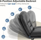DUMOS Comfy Saucer Chair,PU Leather Foldable Chairs for Bedroom, Living Room, Dorm & Gaming, Small Foldable Fashion Floor Chair with Back Support for Small Spaces Adults,Inky