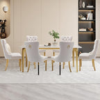 Velvet Upholstered Dining Chairs Set of 6, Modern Style Kitchen Side Chairs with Nailhead Trim and Gold Plated Leg, Metal Pulling Ring for Dining Room Living Room(Beige-Gold Plated Leg)