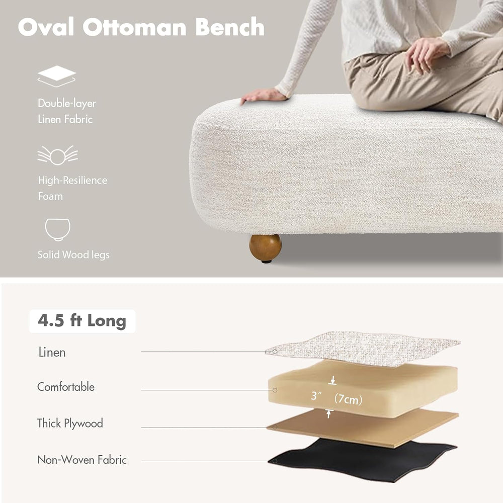 Hyfirm 54" End of Bed Bench, Upholstered Bedroom Ottoman Bench with Soli...
