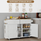 YOURLITE Kitchen Islands with Wheels, 45" Kitchen Island with Drop Leaf, Home Bar Table with Spice Rack & with Trash Cabinet, Rolling Island Table for Dining Room with Power Outlet, White