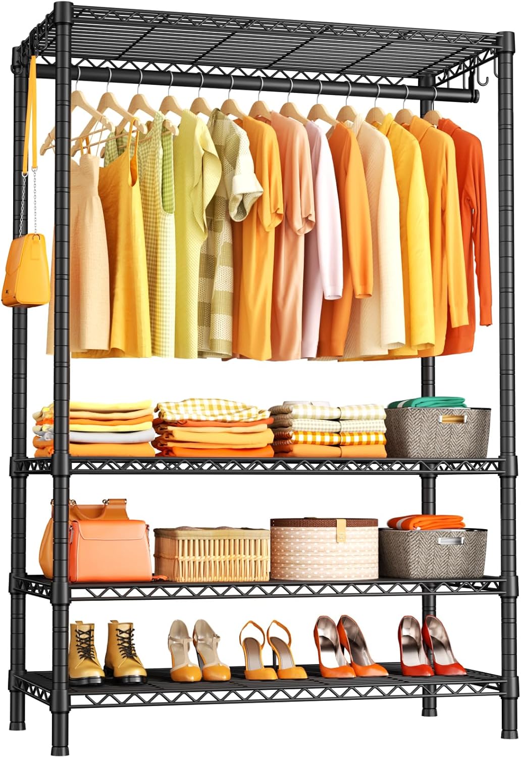Ulif H4 Plus Portable Closets, 4-Tier Clothes Garment Rack for Bedroom and Cloakroom, Metal Clothing Storage and Organizer Wardrobe System, 45" W x 14" D x 76.4" H, Load 522lbs, Black