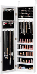 Giantex Jewelry Armoire with Full Length Mirror, Wall and Door Mounted Jewelry Cabinet Organizer with Magnetic Door, Large Storage for Earrings, Rings, Necklaces & Accessories, White