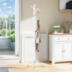 Wooden Coat Rack Freestanding with 8 Hooks,Easy Assembly New Zealand Pine Tree Coat Racks, 3 Adjustable Sizes for Clothes, Hats, Bags, for Entryway, Hallway, Bedroom, Office (White, 1 PC)