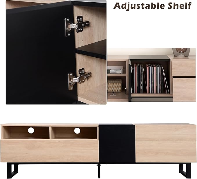 Bellemave TV Stand for TVs up to 80", Modern Entertainment Center with Cabinets, Drawers & Open Shelves, Wooden Media Console with Storage for Living Room, Bedroom & Home Theatre (Natural Wood)