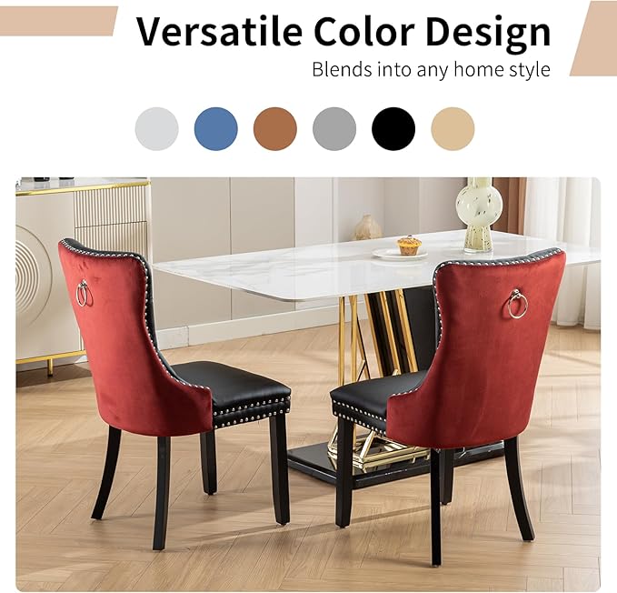 Modern Dining Chairs Set of 6, Tufted Upholstered Dining Chair with Solid Woo...