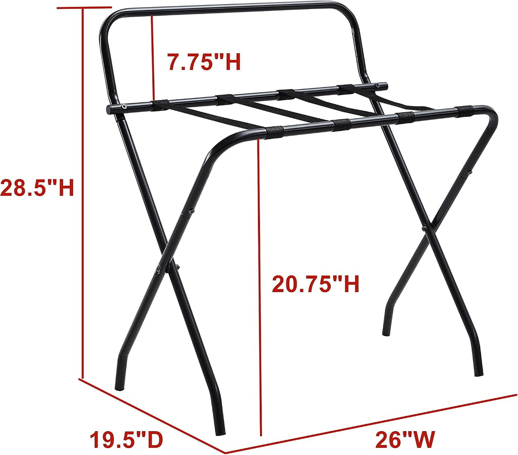 Kings Brand Furniture - Metal Foldable Luggage Rack, Suitcase Stand with Back, Black