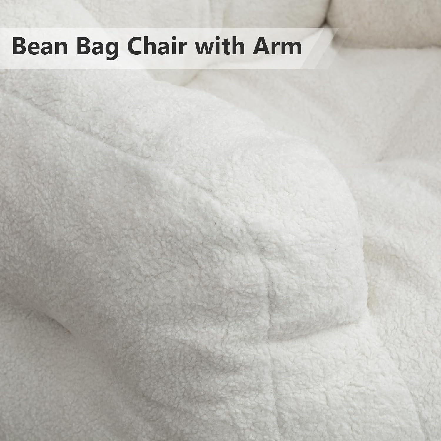 Hommoo Bean Bag Chair Large Bean Bag Chair for Adults with Armrest Comfy Bean Bag Sofa with Foam Filling Fluffy Lazy Chair Soft Teddy Fabric Tufted Bean Bag for Dorm Bedroom Gaming White