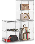 Purse Storage Organizer for Closet 3 Packs Clear Handbag Storage Organizer Acrylic Display Case with Adjustable Divider for Collectibles, Stackable Bag Organizer for Wallet, Figure, XXX-Large