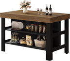 Tribesigns Kitchen Island with Seating and Storage Shelves, 55.1-Inch Breakfast Counter Farmhouse Island Table for Kitchen Dining Room (Brown and Black)