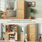 31.5x15.75x72Inches Natural Tall Farmhouse Kitchen Pantry Cabinet, 8 Door Shelves & 3 Adjustable Shelves, Curved Design with Hidden Drawer, for Kitchen Dining Bathroom Living Room