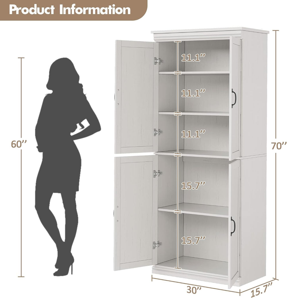 IDEALHOUSE Pantry Cabinet, White 4-Door with Adjustable Shelves, 70" H |...