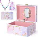 Ballerina Music Box for Girls, Swan Lake Musical Jewelry Box Organizer with Spinning Ballerina, Kids Jewelry Storage Case with Jewelry Set, Birthday for Toddler Girls