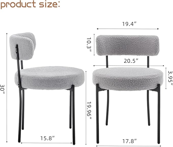 Boucle Dining Chairs Set of 2, Mid Century Modern Dining Room Chairs with Met...