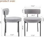 Boucle Dining Chairs Set of 2, Mid Century Modern Dining Room Chairs with Metal Legs, Upholstered Kitchen Chairs for Dining Room, Kitchen (Light Grey)