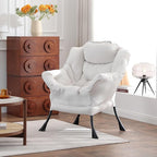 Welnow Lazy Chair for Living Room, Modern Reading Lounge Accent Chair with Armrests and a Side Pocket, Leisure Upholstered Lazy Sofa for Small Space, Bedroom, Dorm, Beige