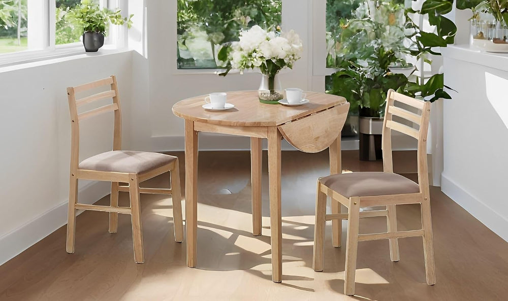 CARTESIAN 3-Piece Drop Leaf Dining Set, Natural Wood Table and 2 Chairs with ...