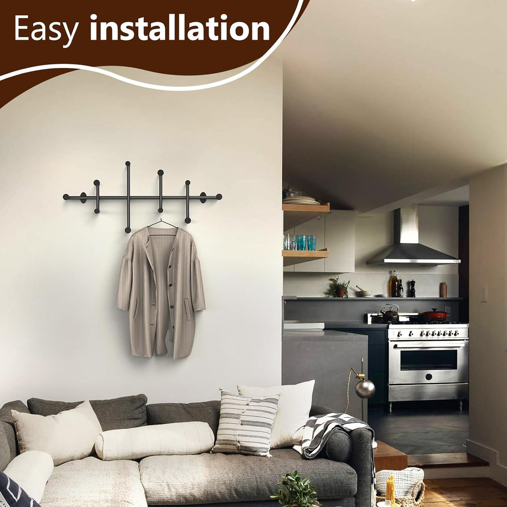 31'' Coat Rack Wall Mount, Large Coat Hooks Wall Mount (Black)