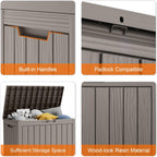 45 Gallon Resin Deck Box, Lockable Patio Outdoor Storage Box for Furniture, Garden Tools and Tools Storage, Waterproof Outside Storage Boxes - Grey