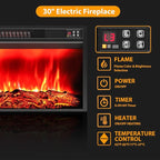 Naice 104" Fireplace TV Stand, Electric Fireplace Mantel with Large Cabinets Tempered Glass Doors, LED Light & Power Outlet, Media Entertainment Center with 30" Insert Heater for Living Room, Brown