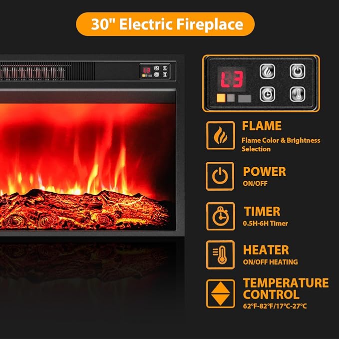 Naice 104" Fireplace TV Stand, Electric Fireplace Mantel with Large Cabinets Tempered Glass Doors, LED Light & Power Outlet, Media Entertainment Center with 30" Insert Heater for Living Room, Brown