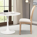 3-Piece 31.5" Round Dining Table Set for 2 with Upholstered Chairs – Space-Saving Modern Small Kitchen Cafe Bistro Set(Round Beige Linen Chair)