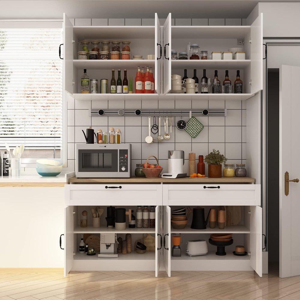 AIEGLE Large Kitchen Pantry Cabinet Set with Wall Mounted Storage Sideboard, ...