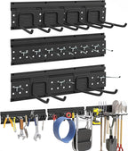 48 Inch Garage Storage Rack, Heavy Duty Wall Mount Organizer with 3 Metal Track Rails and 16 Hooks, Compatible with Pegboard and Slatwall, Black