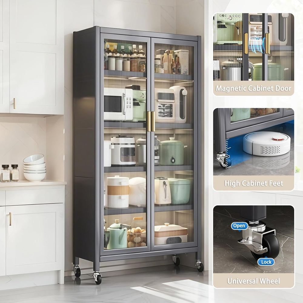 ZeHuoGe 65" Kitchen Pantry Storage Cabinet, 6 Tier Metal Display Storage...