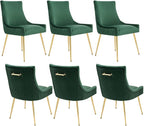 Velvet Dining Chairs Set of 6, Modern Upholstered Kitchen Chair with Pull Handle & Pleated Back, Mid Century Accent Chair with Gold Metal Legs for Vanity,Dining,Kitchen,Living Room, Green