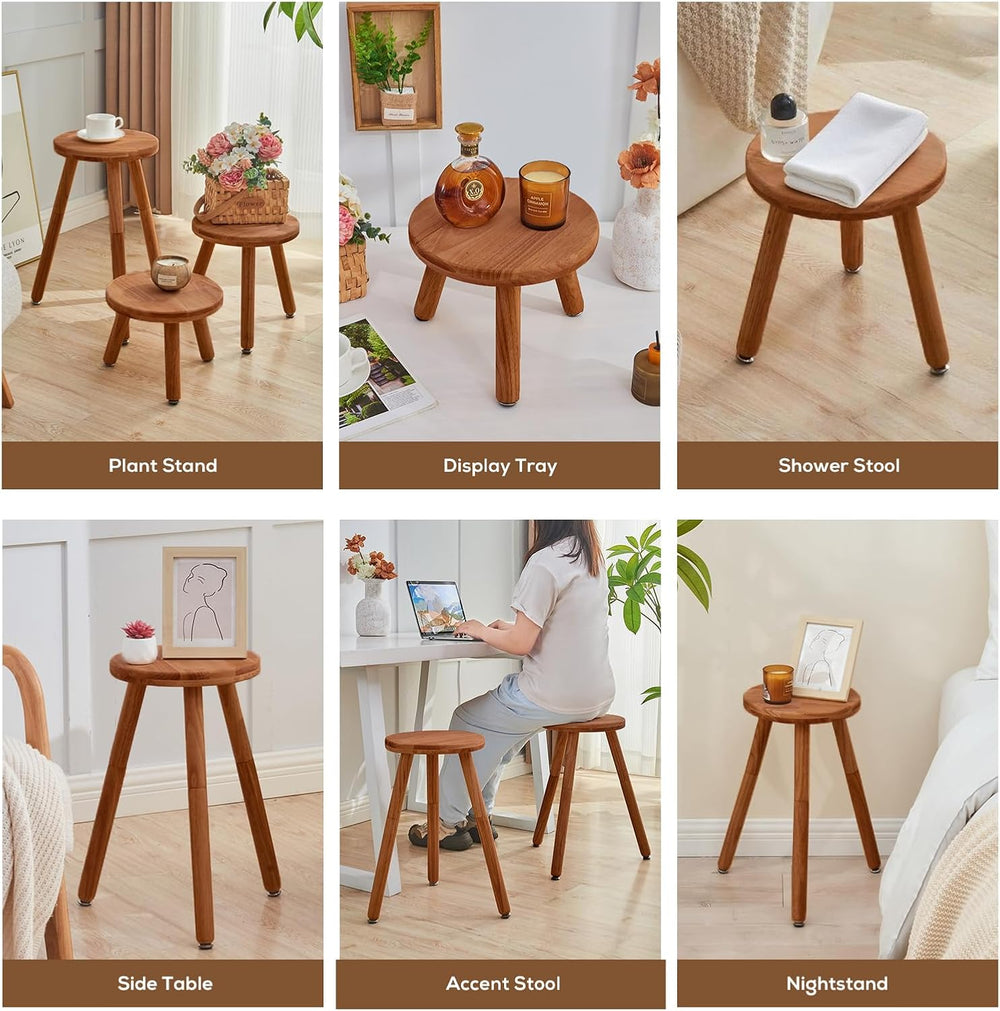 Small Round Side Table Adjustable Height Solid Wood Drink Table Indoor Tall P...