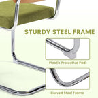 Dining Chairs Set of 2, Modern Rattan Kitchen Chairs, Mid Century Modern Design, Polished Chrome Frame, Upholstered Seat, Green
