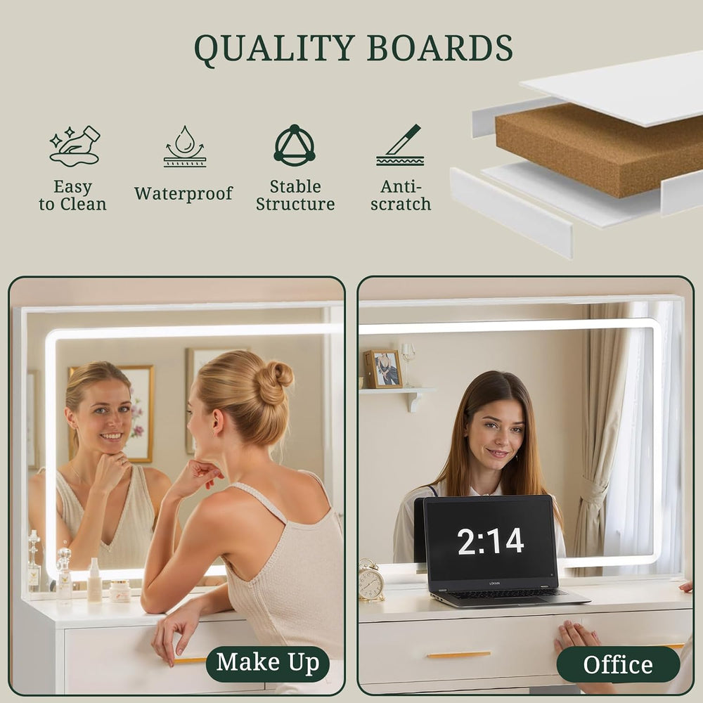Makeup Vanity Desk with 3 Lights Modes, Vanity Table with Power Outlets | 2 D...