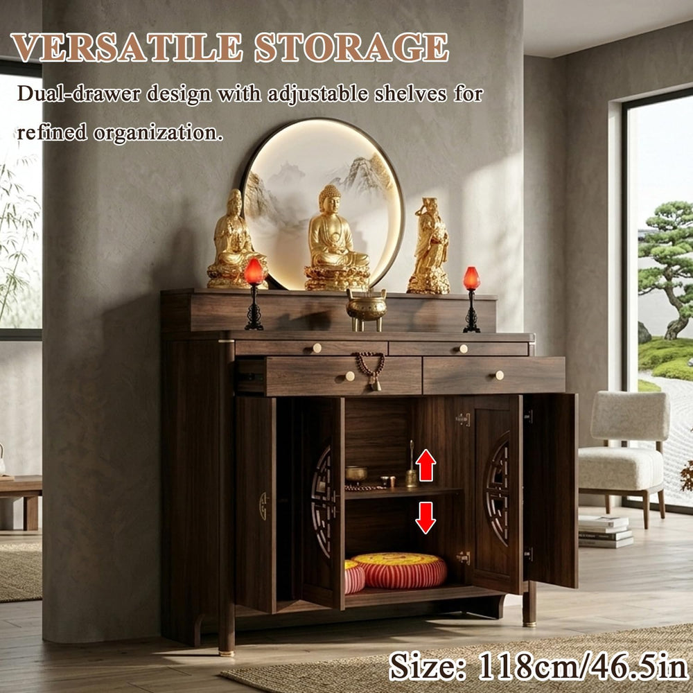 Personal Shrine Altar Table, Solid Wood Frame Buddhist Altar Cabinet, Meditat...