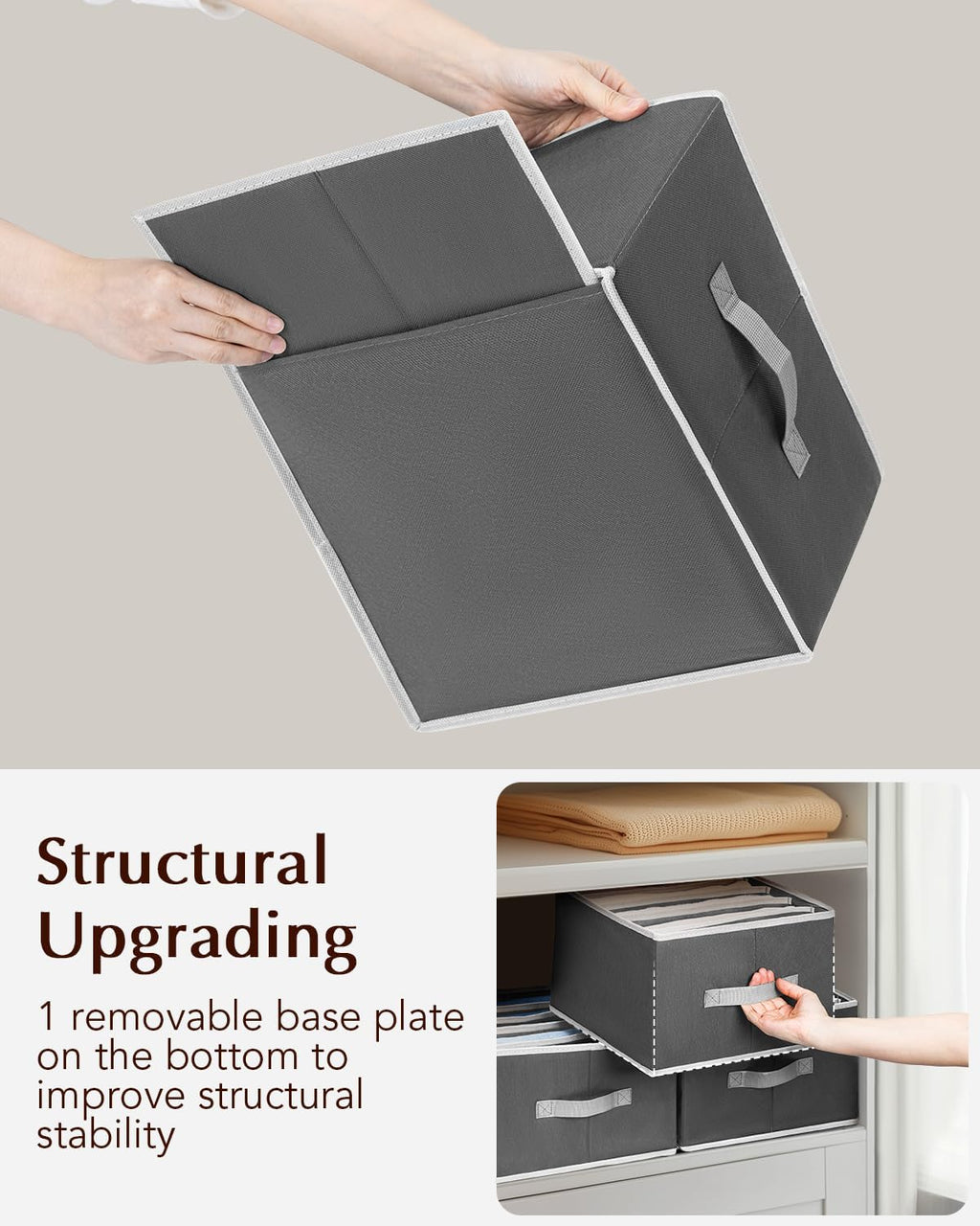 Clothes Organizers and Storage - Fabric Jeans Organizer with Handles, Foldable Drawer Dividers for Clothes, Closet Shelf Organizer for Shirts, Bra, Sweater, Scarf, 4 Pack, Dark Grey