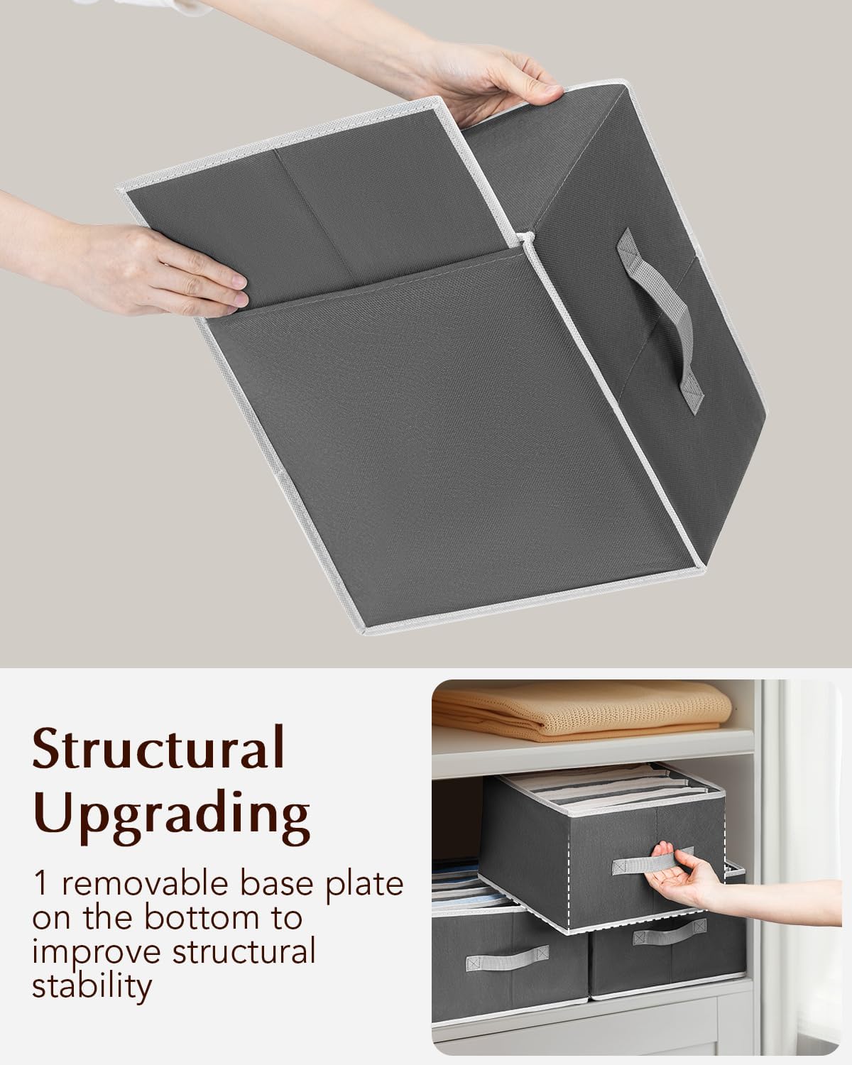 Clothes Organizers and Storage - Fabric Jeans Organizer with Handles, Foldable Drawer Dividers for Clothes, Closet Shelf Organizer for Shirts, Bra, Sweater, Scarf, 4 Pack, Dark Grey
