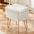 OLIXIS Vanity Stool Chair Faux Fur with Storage, Soft Ottoman 4 Metal Legs with Anti-Slip Feet, Makeup Cute Soft Small Footstool, Modern Style Faux Fur Seat for Makeup, Bedroom Dresser, Ivory