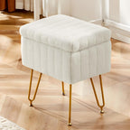 OLIXIS Vanity Stool Chair Faux Fur with Storage, Soft Ottoman 4 Metal Legs with Anti-Slip Feet, Makeup Cute Soft Small Footstool, Modern Style Faux Fur Seat for Makeup, Bedroom Dresser, Ivory