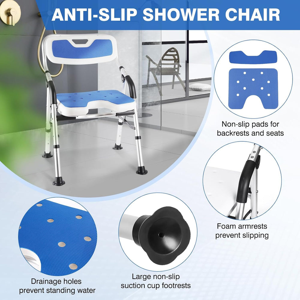DEWEL Foldable Shower Chair for Elderly and Disabled, Folding Shower Seat wit...