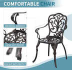 Outdoor Bistro Table and Chairs Set of 2 Cast Aluminum Patio Bistro Set with Umbrella Hole, All Weather Bistro Table Set for Garden, Suitable for All People, Bronze