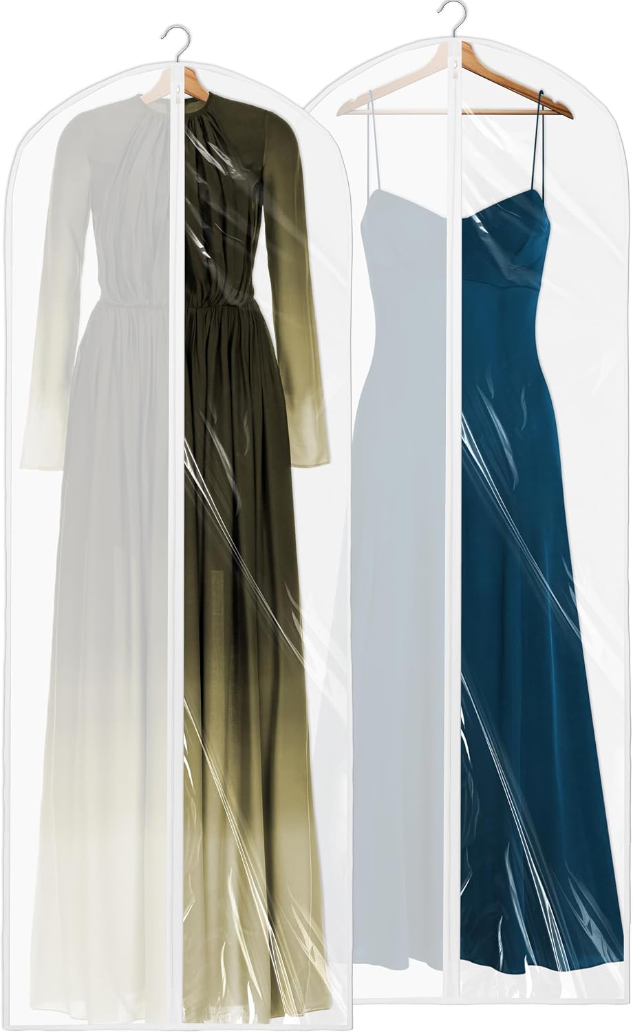 Simple Houseware 65-Inch Clear Garment Bags with Zipper for Gowns, 2 Pack | for Suits, Dresses, Costumes, Uniforms