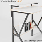 COTUBLR Small Desk, Small Computer Desk for Spaces, 27.5 Inch Computer Desk with Adjustable Monitor Stand, Compact Desk with Storage for Bedroom Home Office, White Tabletop+Black Frame