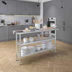AmGood Stainless Steel Work Table with 2 Shelves | NSF | Metal Utility Table (60" Long x 18" Deep)