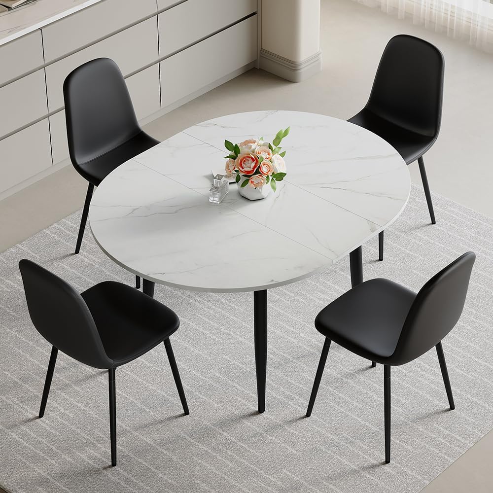 FURNITO Round Dining Table Set for 4, 42"-54" Extendable Dining Roo...