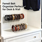 FEMELI Belt Organizer, Acrylic 7 Compartments Container Storage Holder, Clear Display Case for Closet Tie and Bow Tie